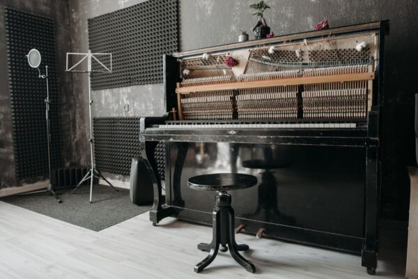Upright piano in a recording studio for commercial piano removals